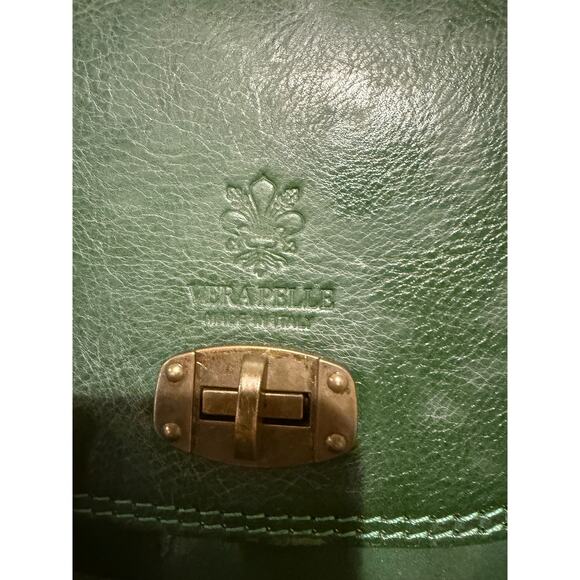 Vera Pelle Green Italian Leather Crossbody Bag Brass Hardware - Picture 5 of 7